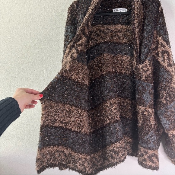 ZARA SHORT METALLIC THREAD JACQUARD COAT CARDIGAN SZ XS-S - Picture 9 of 10